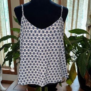 Blue and White Relaxed Crop Camisole Tank Top